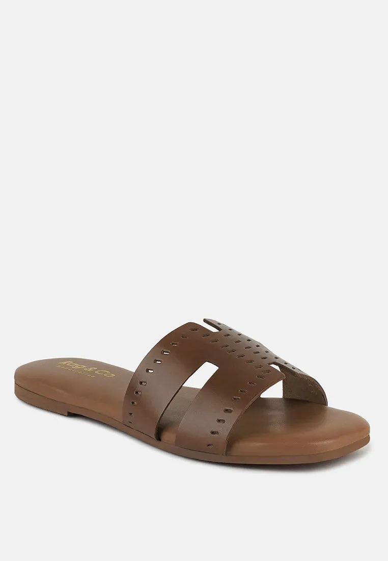 IVANKA Tan Cut Out Slip On Sandals