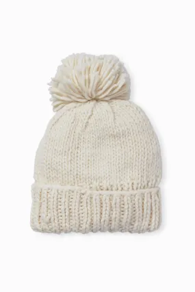 Ivory Hand Knitted Basic Pom Hat