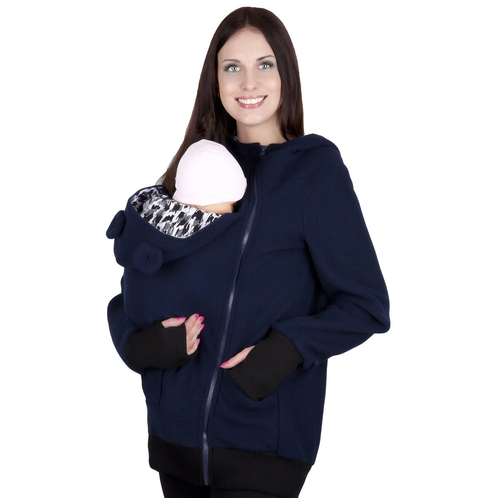 Kangaroo Baby Wear Warm Zipper Long Coat Jacket Hoodie for Mom