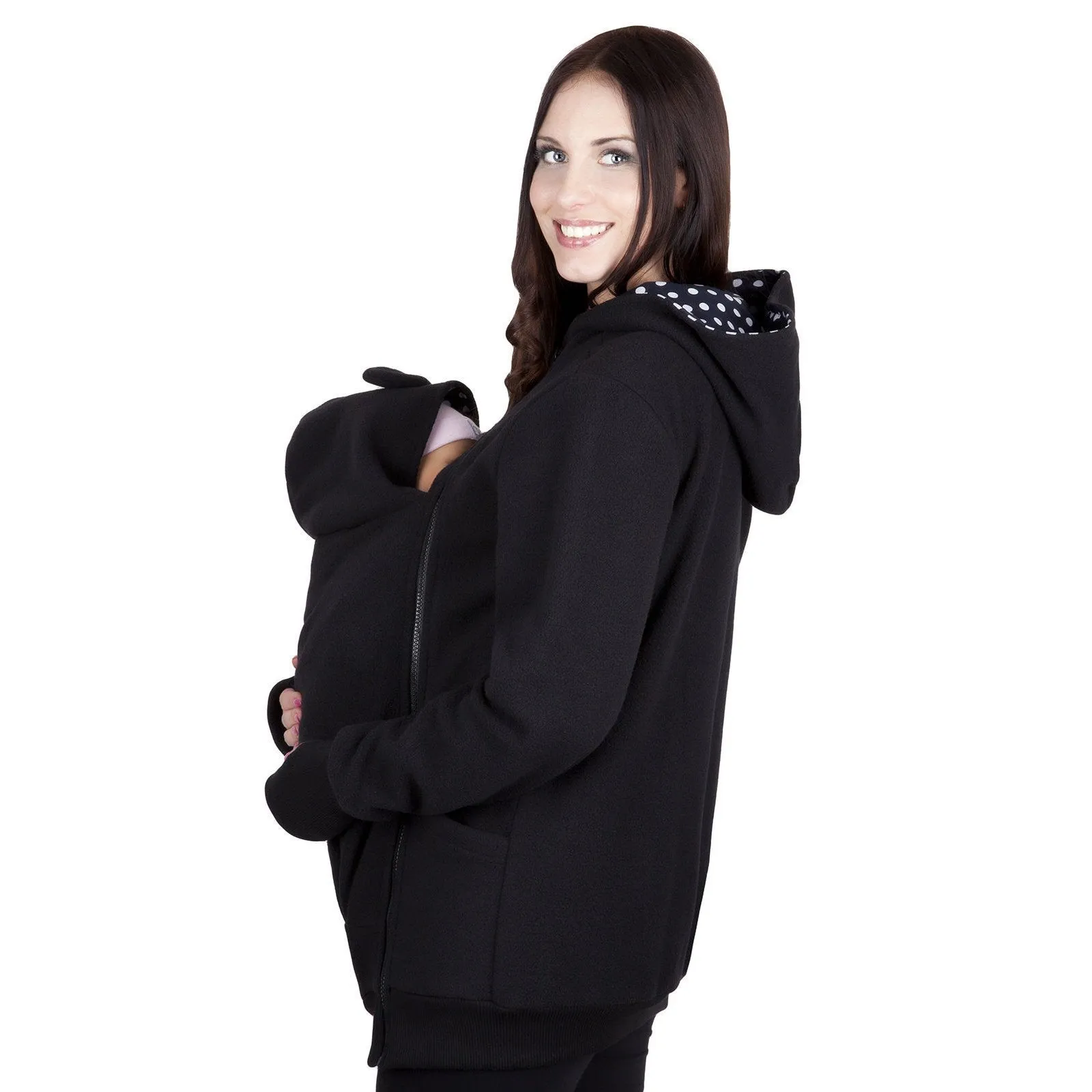 Kangaroo Baby Wear Warm Zipper Long Coat Jacket Hoodie for Mom