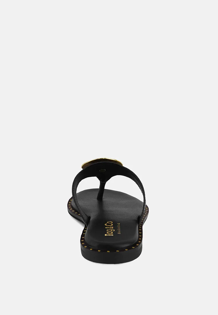 KATHLEEN Embellished Black Slip-on Thong Sandals