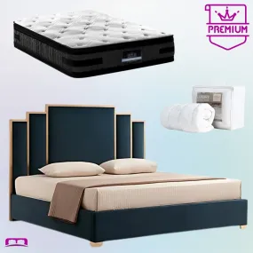 King Premium Package | Bedzy Luxe Austin Bed Frame Turquoise, Luna Series Euro Top Mattress (Medium Firm) & Bamboo Mattress Topper!