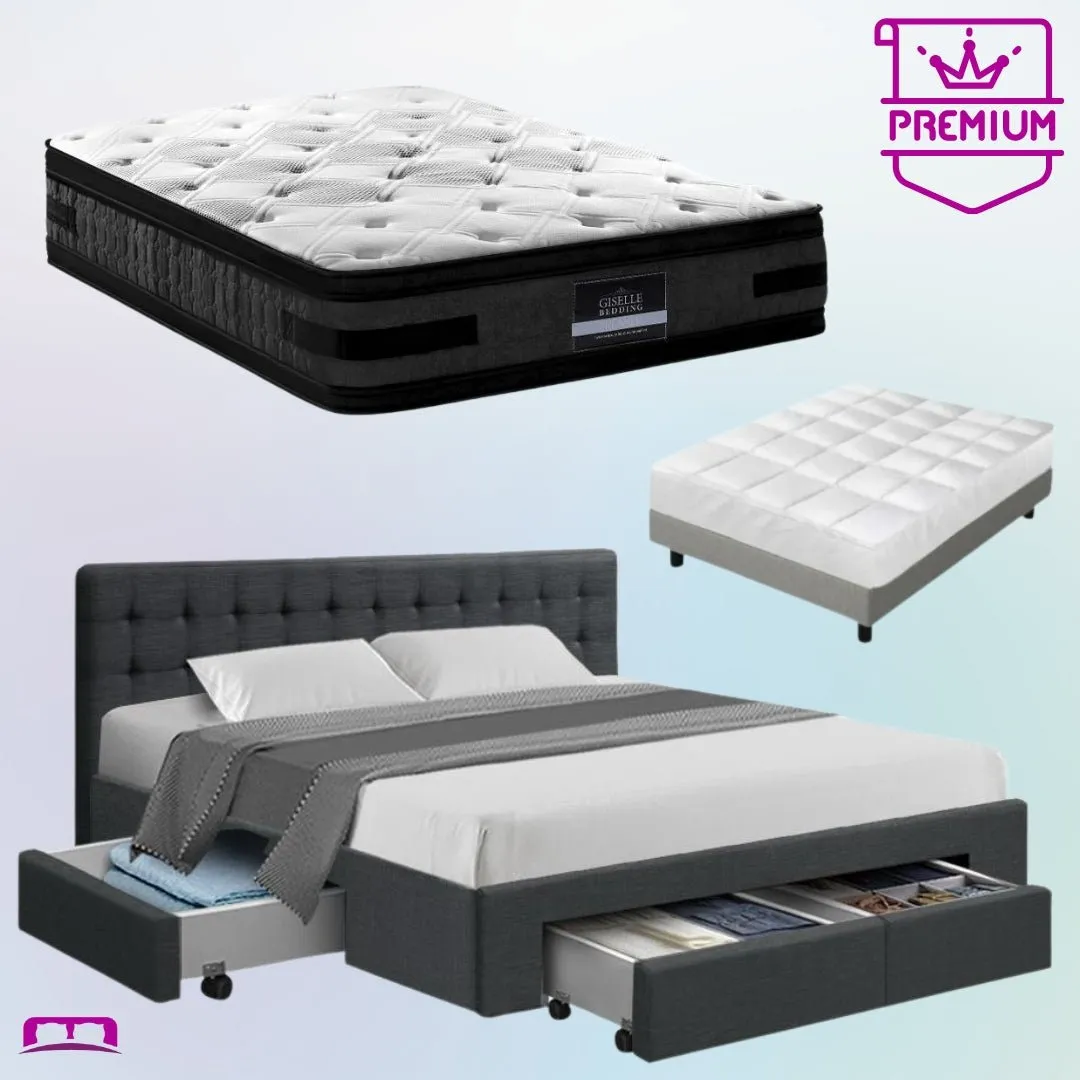 King Premium Package | Trinity Bed Charcoal, Luna Series Euro Top Mattress (Medium Firm) & Bamboo Mattress Topper!