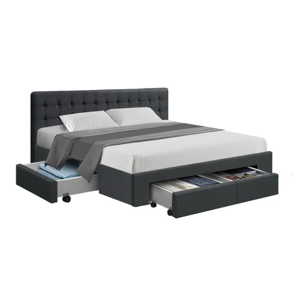 King Premium Package | Trinity Bed Charcoal, Luna Series Euro Top Mattress (Medium Firm) & Bamboo Mattress Topper!