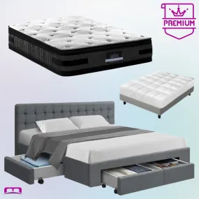 King Premium Package | Trinity Bed Grey, Luna Series Euro Top Mattress (Medium Firm) & Bamboo Mattress Topper!