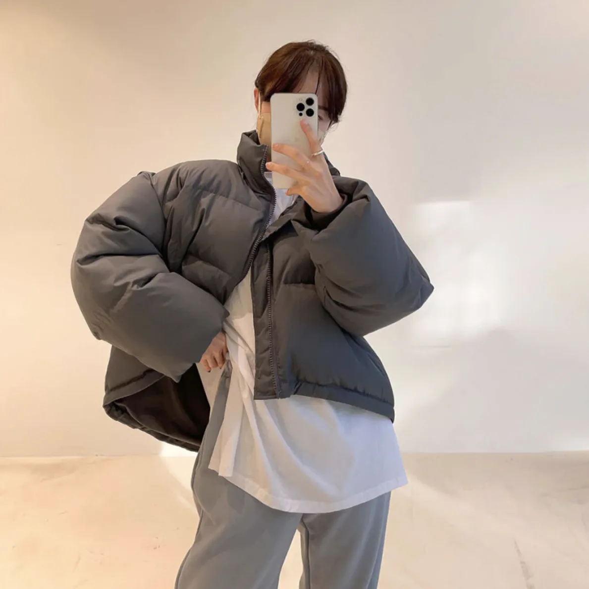 [Korean Style] 3 Colors Cozy Cropped Parka Puffer Jacket