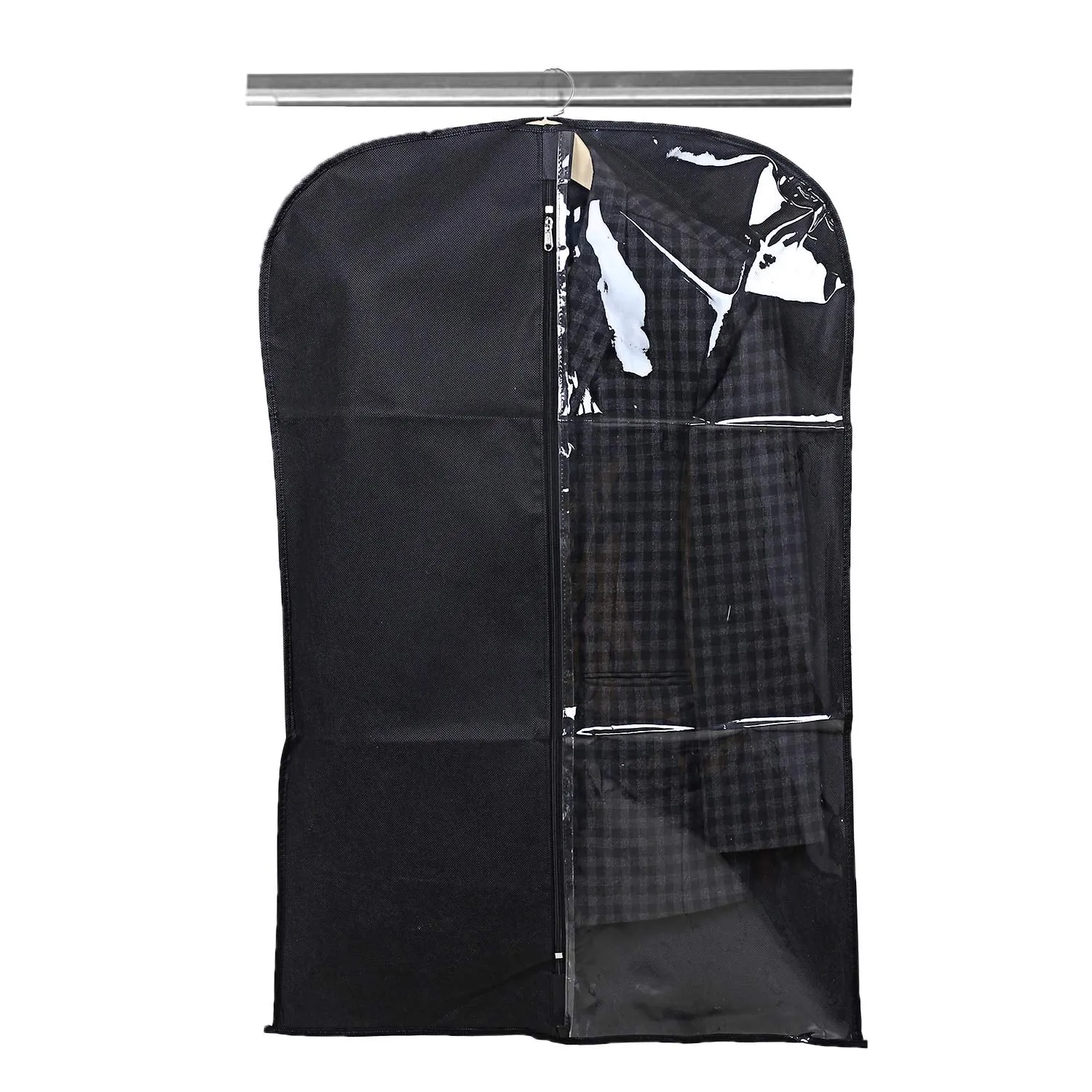 Kuber Industries Half Transparent 8 Piece Non Woven Men's Coat Blazer Cover, Black (CTKTC5500)