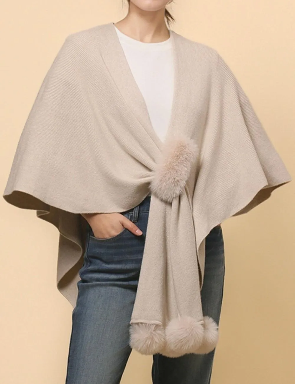 Ladies Solid Color Scarf with Faux Mink Knit Shawl SKAS4797