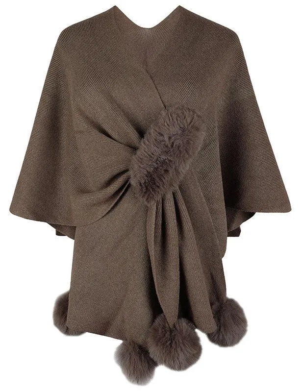 Ladies Solid Color Scarf with Faux Mink Knit Shawl SKAS4797