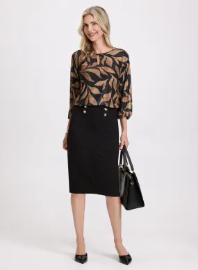 Leaf Print Top & Pencil Skirt