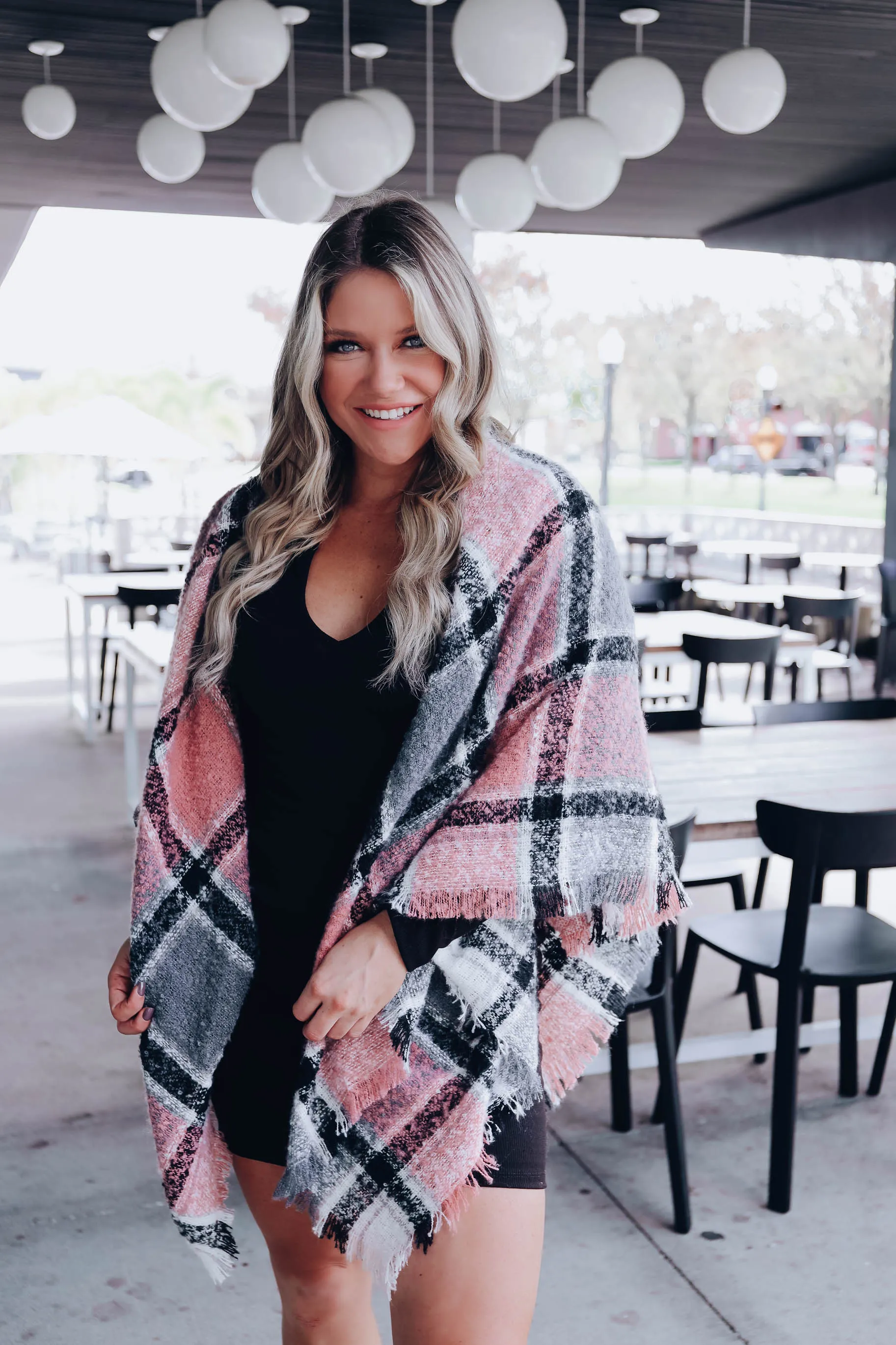 Lehi Luxe Plaid Blanket Scarf - Pink