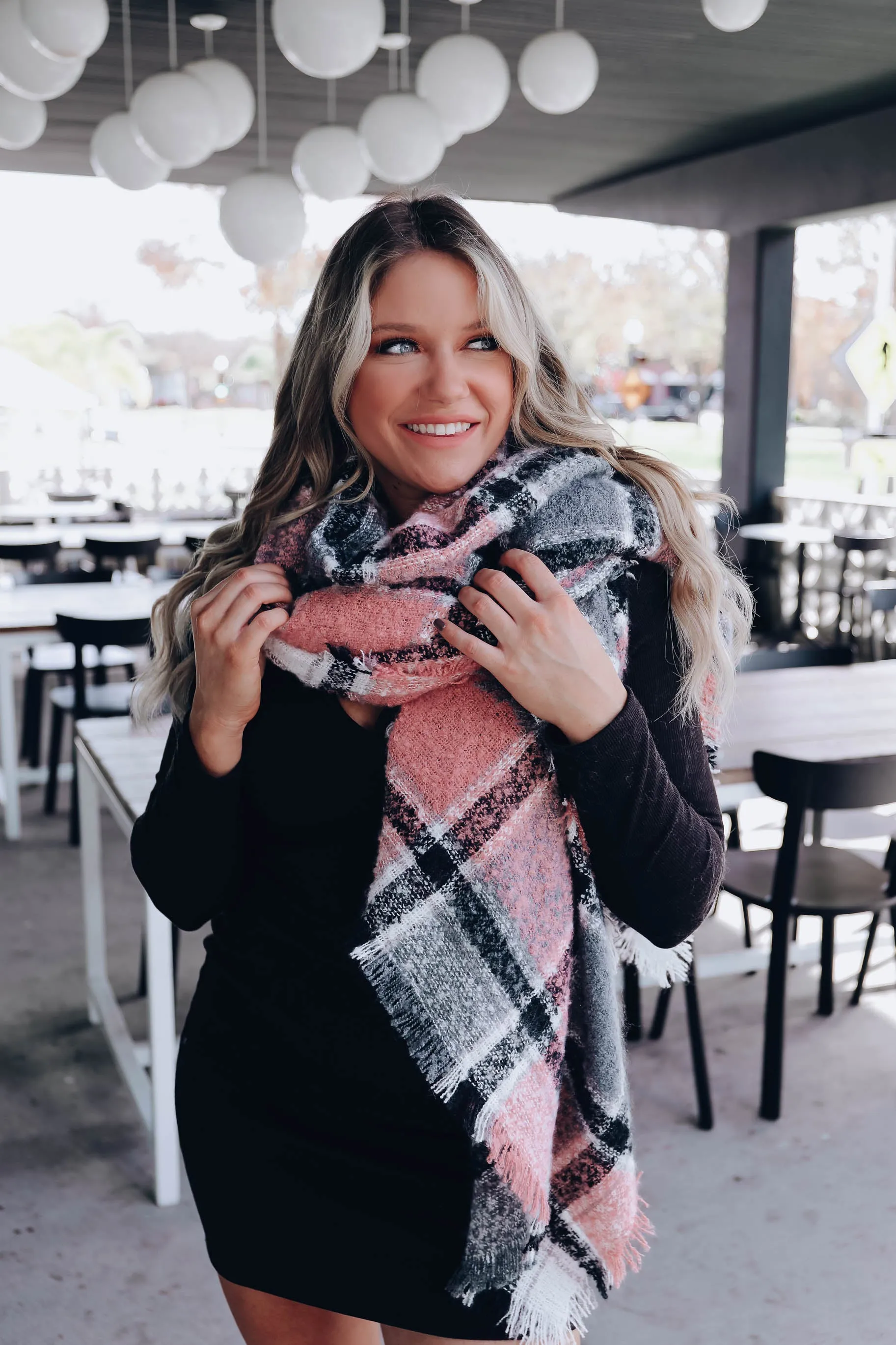 Lehi Luxe Plaid Blanket Scarf - Pink