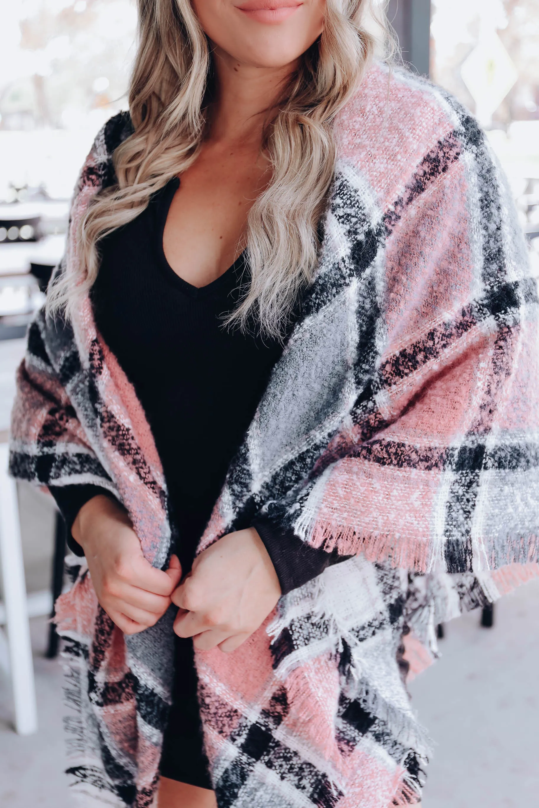 Lehi Luxe Plaid Blanket Scarf - Pink