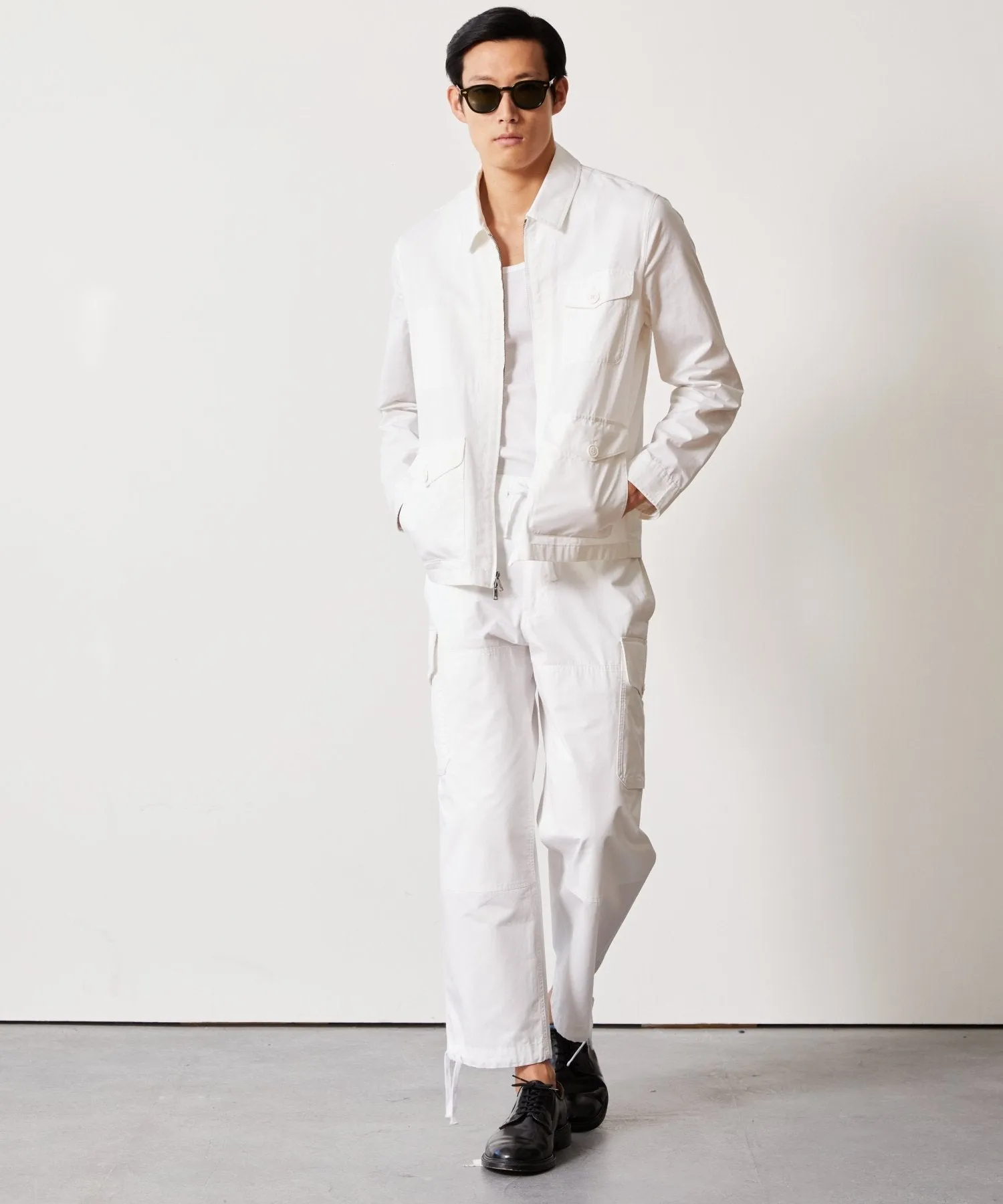 Lightweight Cotton Military Jacket in White