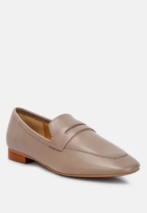 LILIANA Taupe Classic Leather Penny Loafers