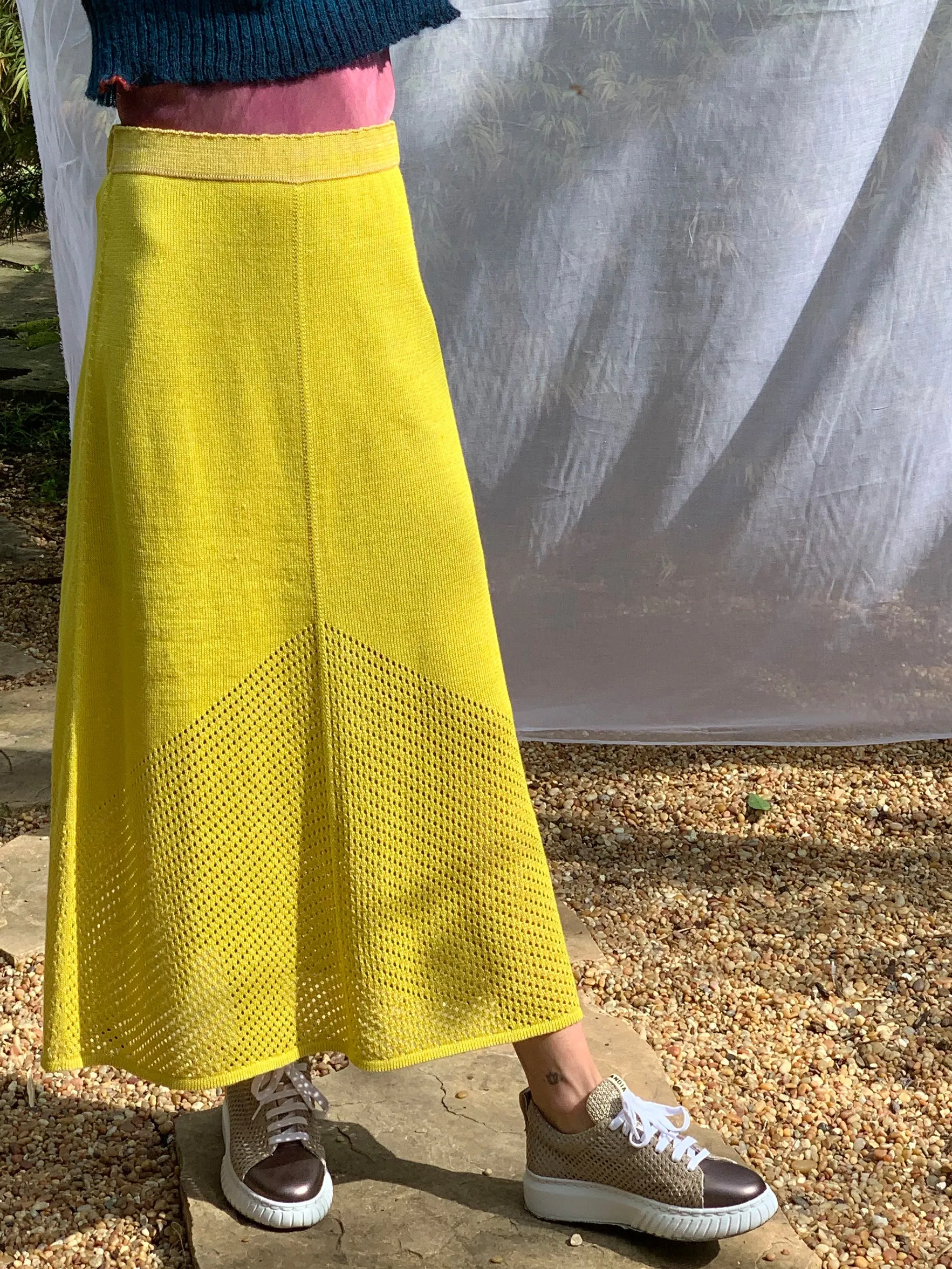 Linen Silk Pointelle Skirt Yellow