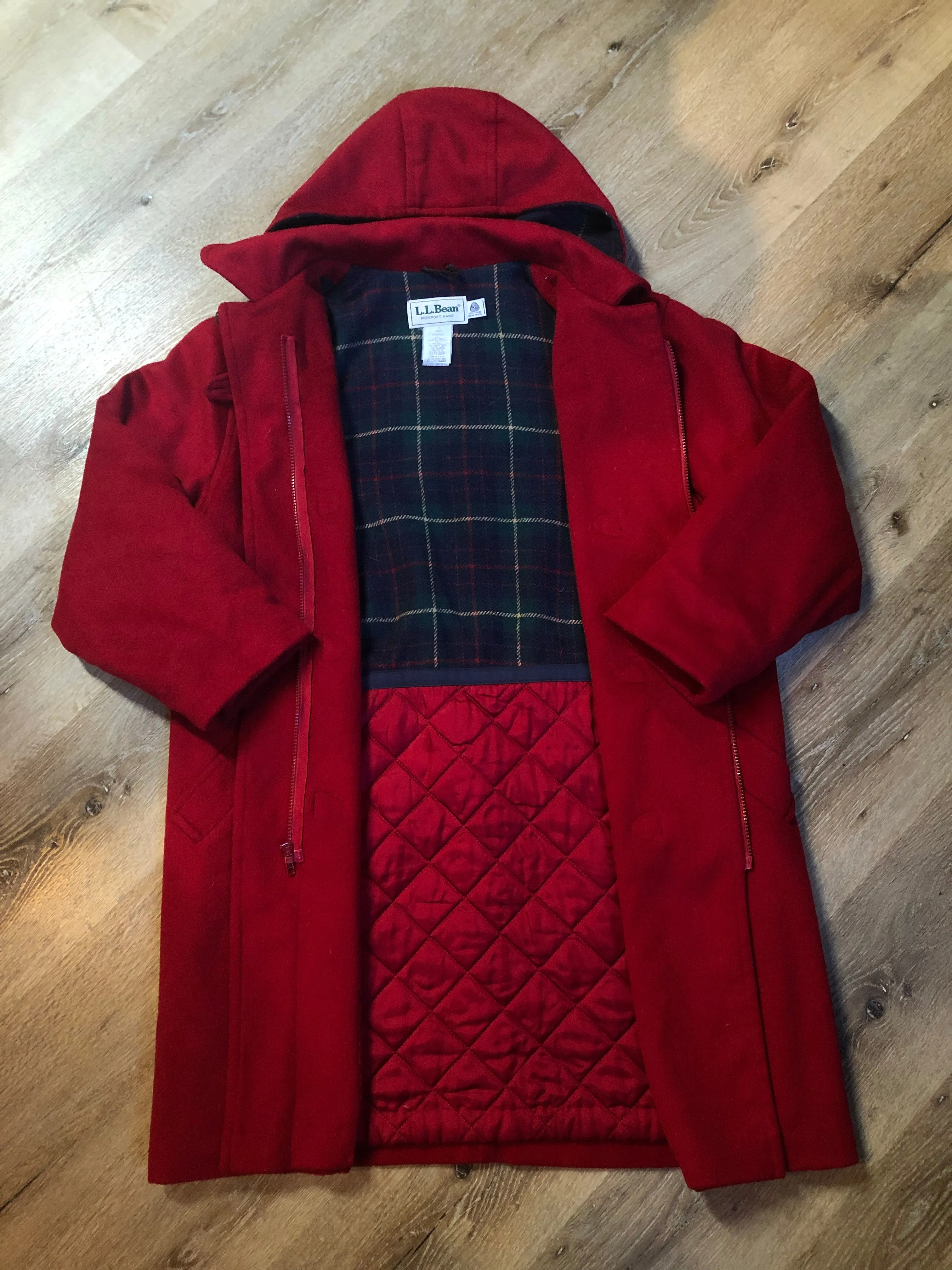 LL Bean Red Wool Duffle Coat, Made in USA SOLD