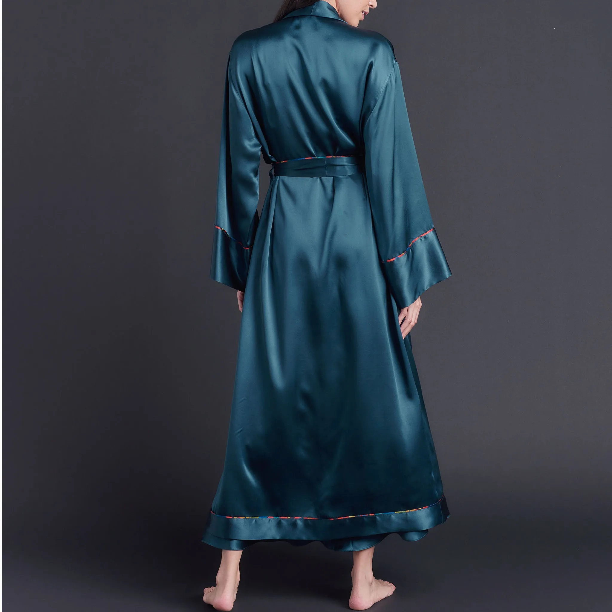 Long Claudette Robe in Peacock Silk Charmeuse