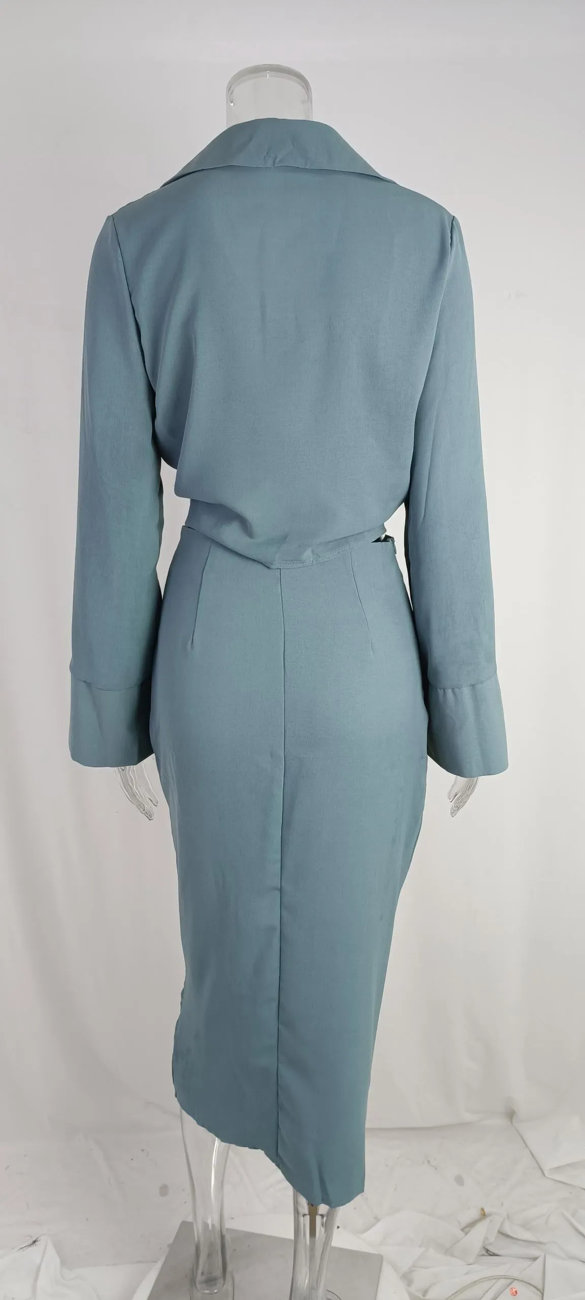 Long Sleeve Bow Shirt & Side Split Pleated Skirt Suits