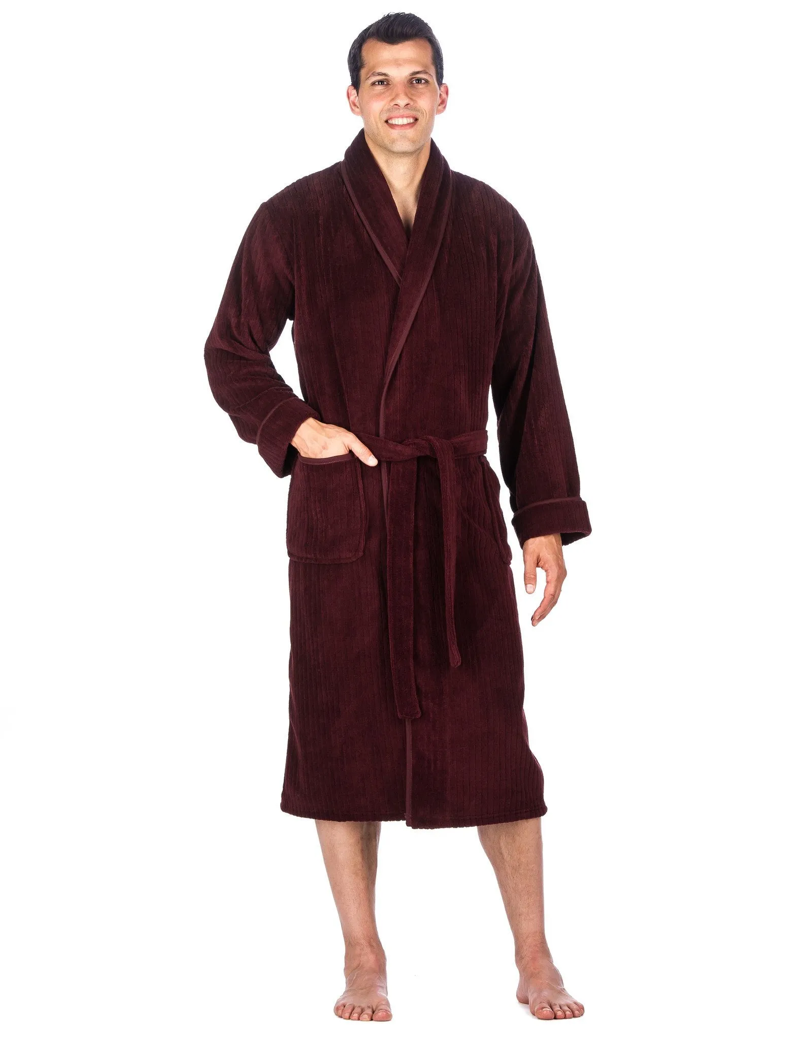 Luxurious Noble Mount Men's Coral Fleece Plush Robe with Shawl Collar - Soft, Warm, and Cozy Full-Length Bathrobe with Pockets and Tie Belt