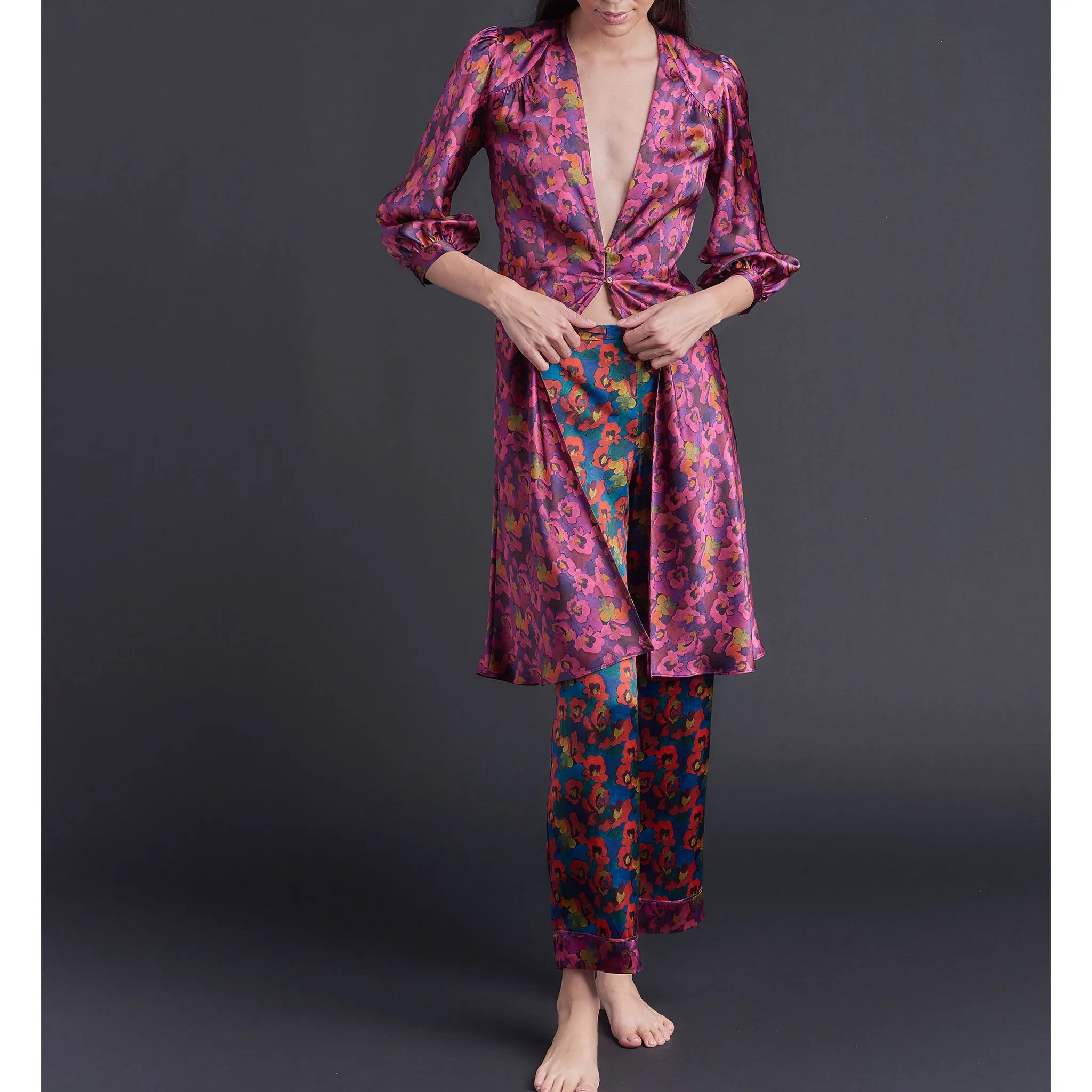 Maia Duster in Gemma Rose Liberty Print Silk Satin