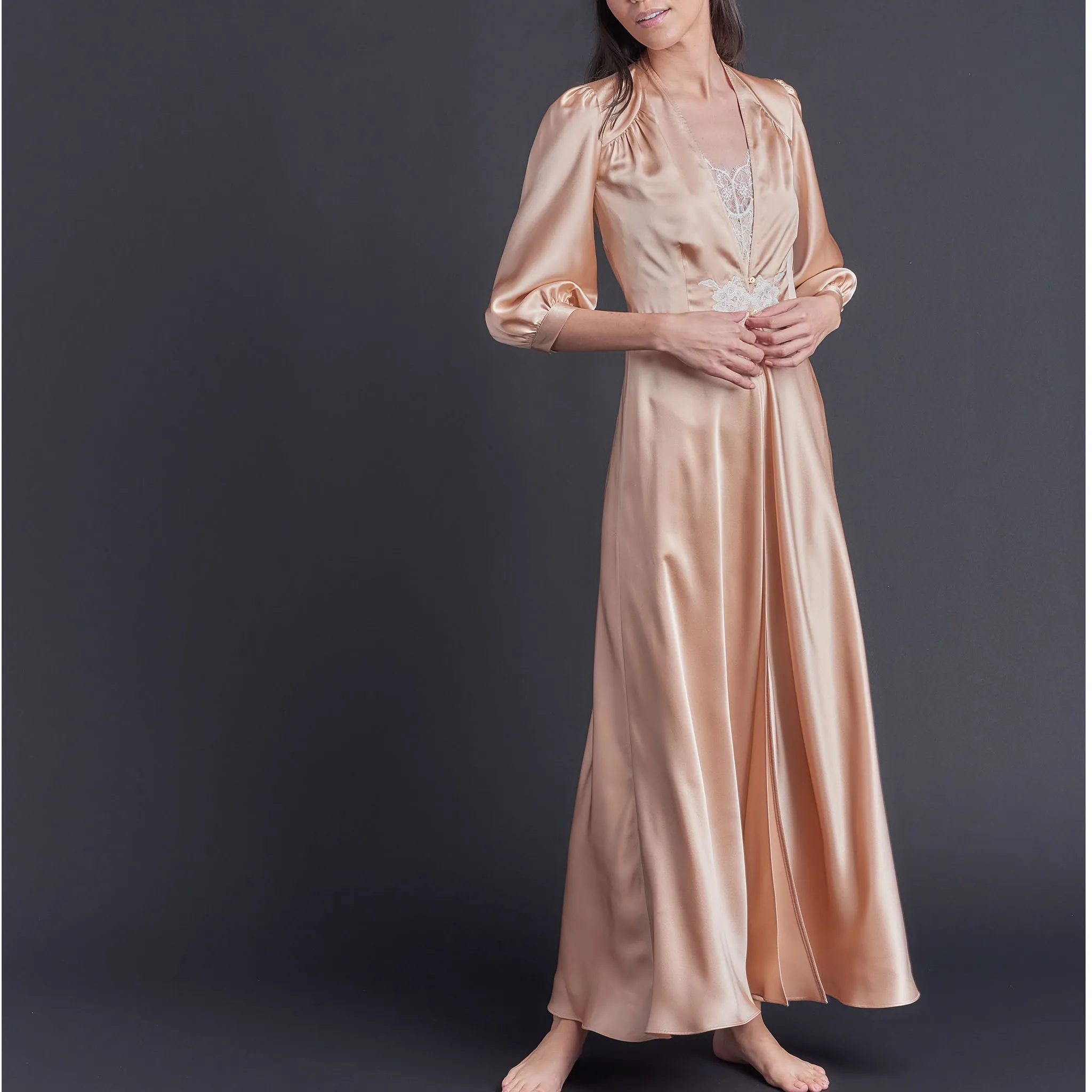 Maia Long Duster in Vintage Blush Silk Charmeuse