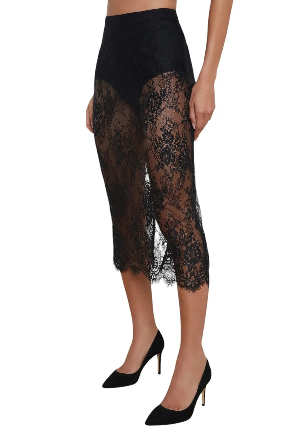 Makena Lace Pencil Skirt - Black