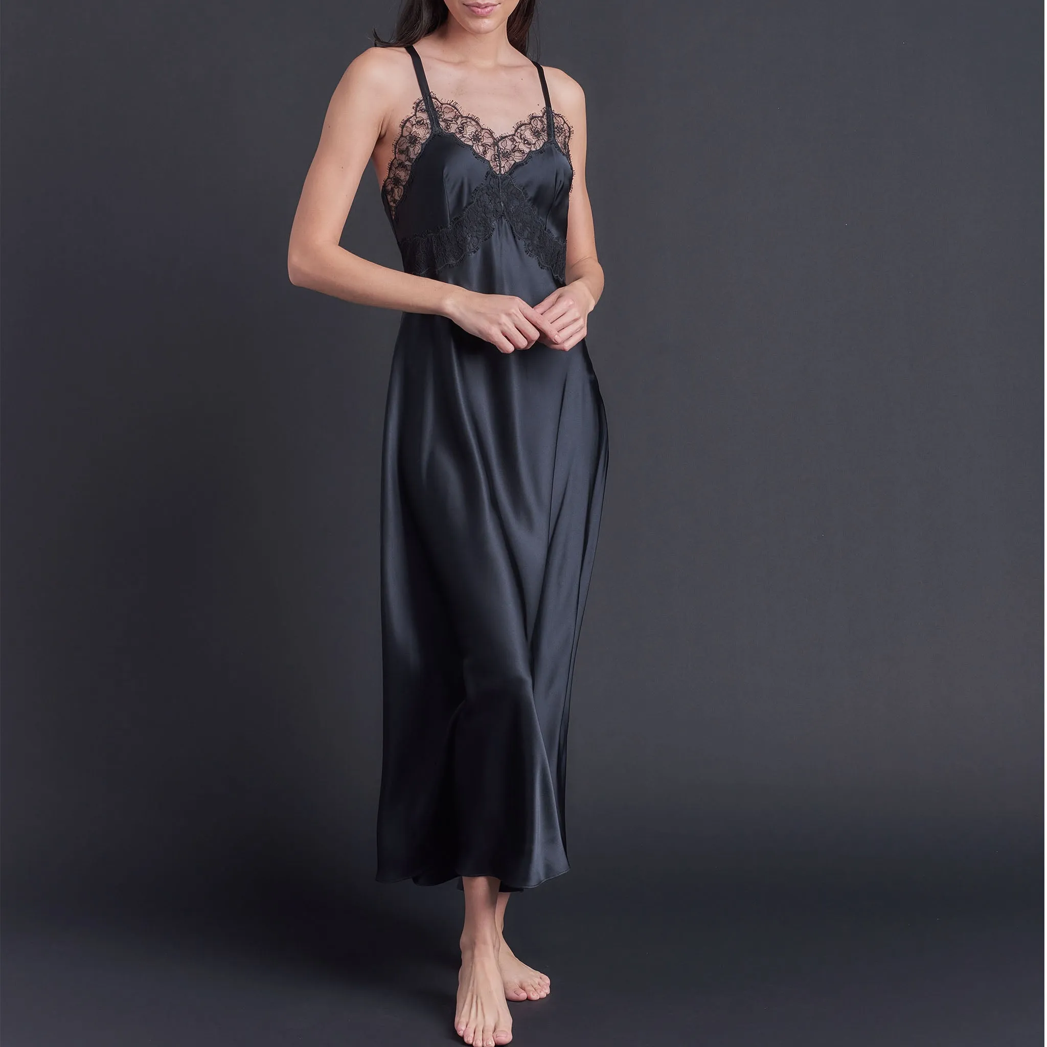 Marlayne Silk Charmeuse Slip in Black