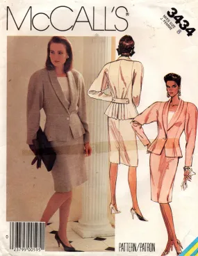 McCall's 3434 Womens Peplum Jacket Top & Skirt 1980s Vintage Sewing Pattern Size 8 UNCUT Factory Folded