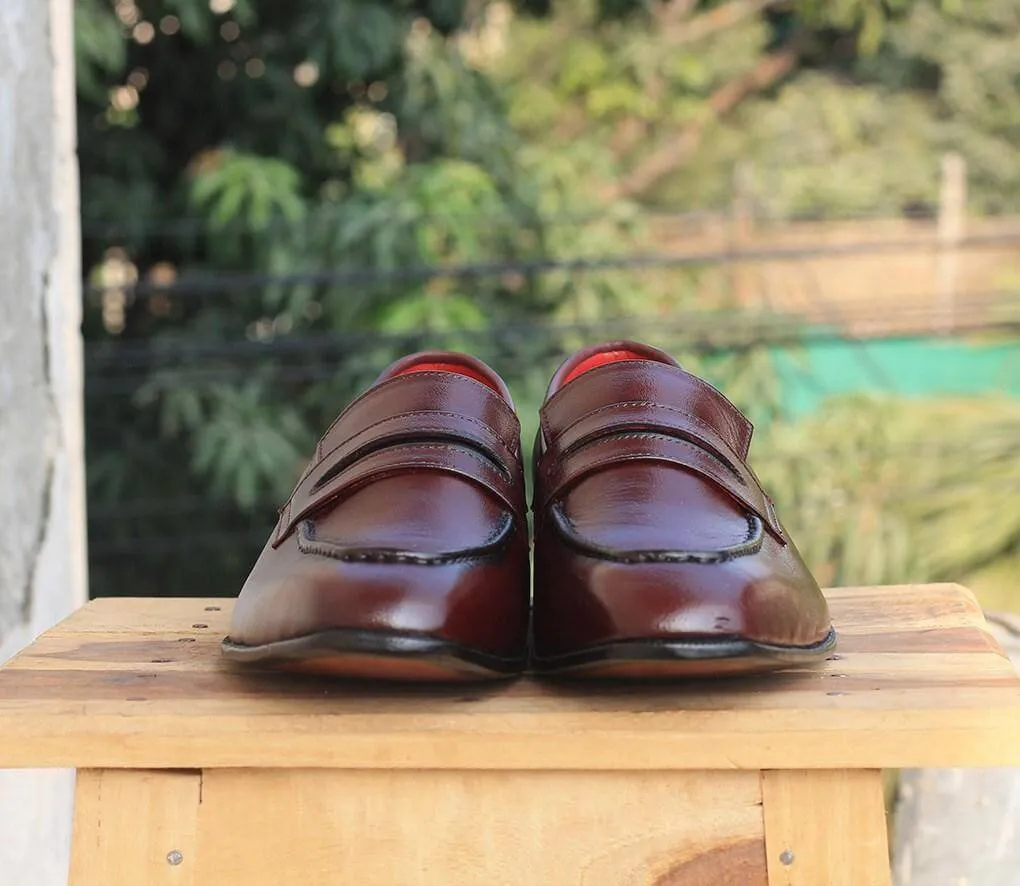 Men's Burgundy leather Slip on shoe