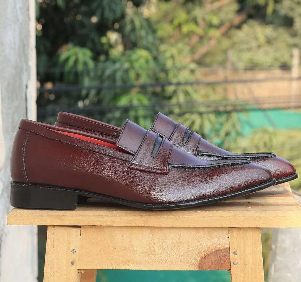 Men's Burgundy leather Slip on shoe