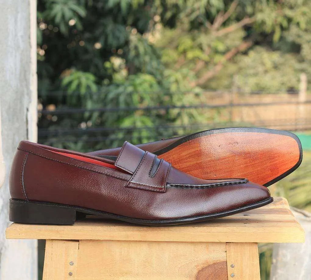 Men's Burgundy leather Slip on shoe