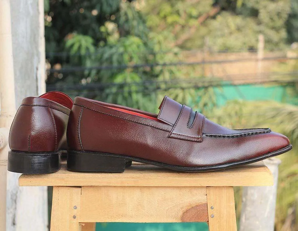 Men's Burgundy leather Slip on shoe