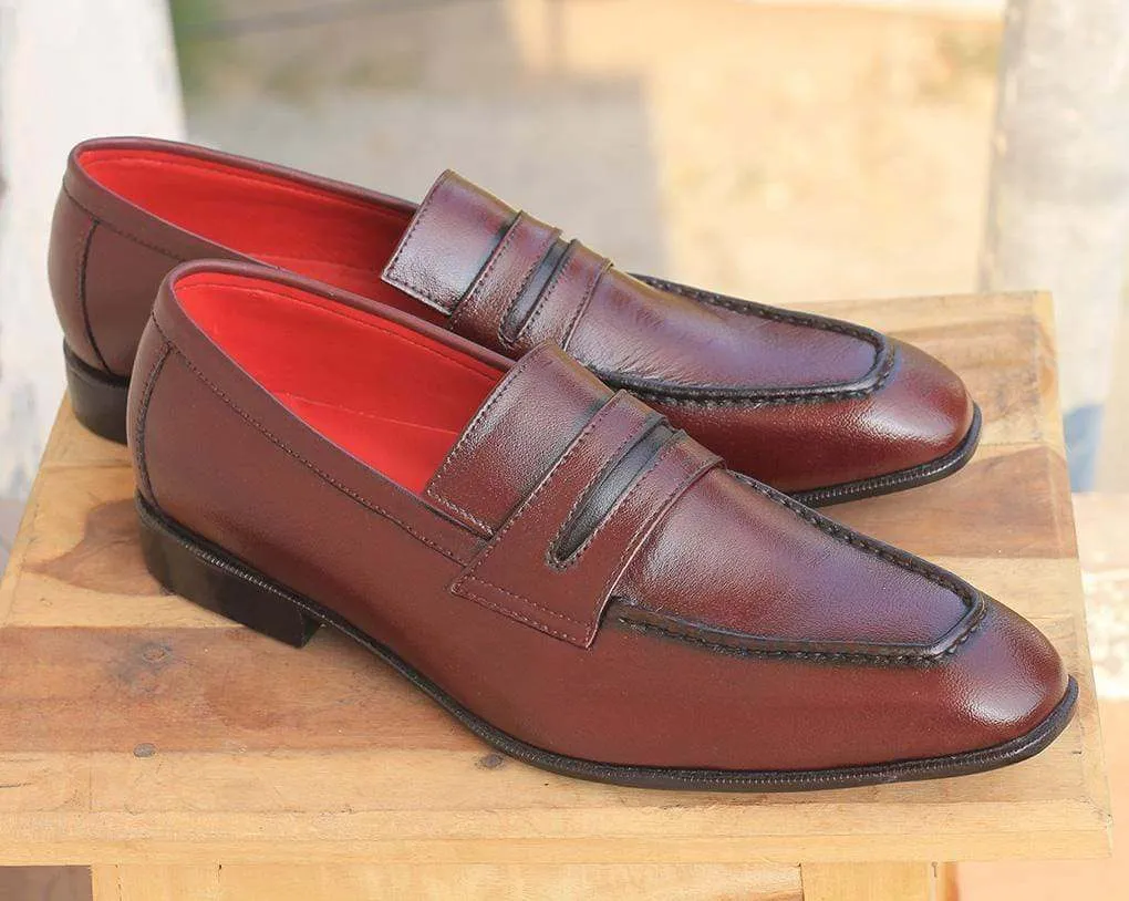 Men's Burgundy leather Slip on shoe