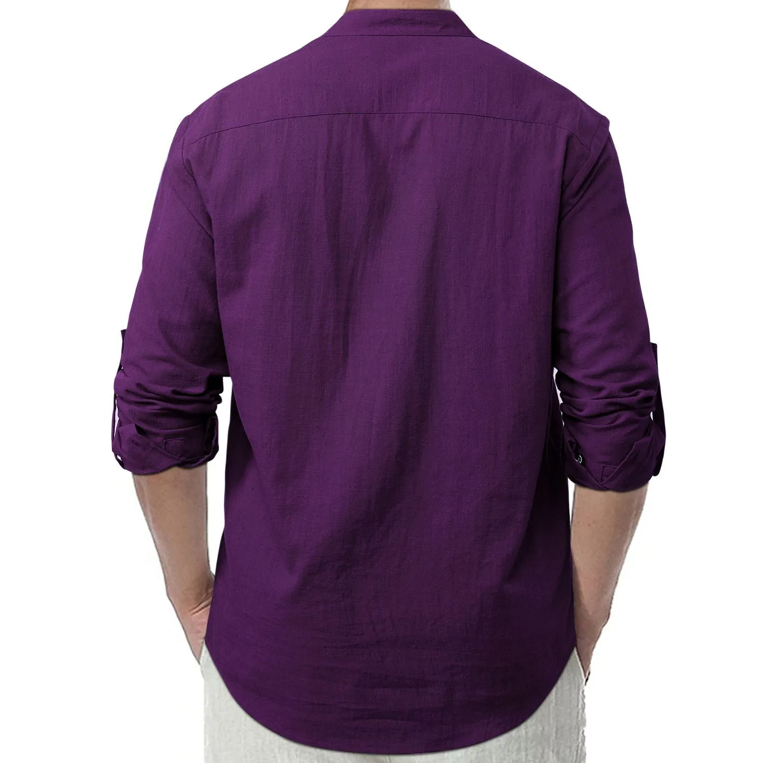 Men‘s Henley Shirt Cotton with Pocket - PURPLE