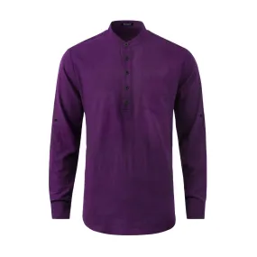 Men‘s Henley Shirt Cotton with Pocket - PURPLE