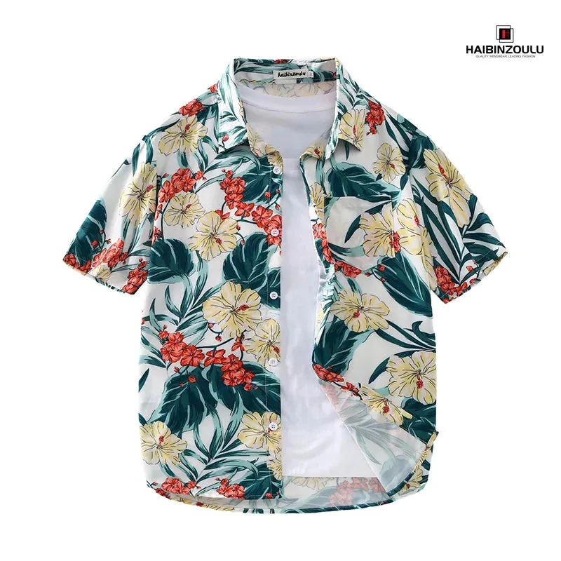 Men's Short Sleeve Printed Shirts Hawaiian Style Clothes Oversize Tops Seaside Holiday Personalized Clothing