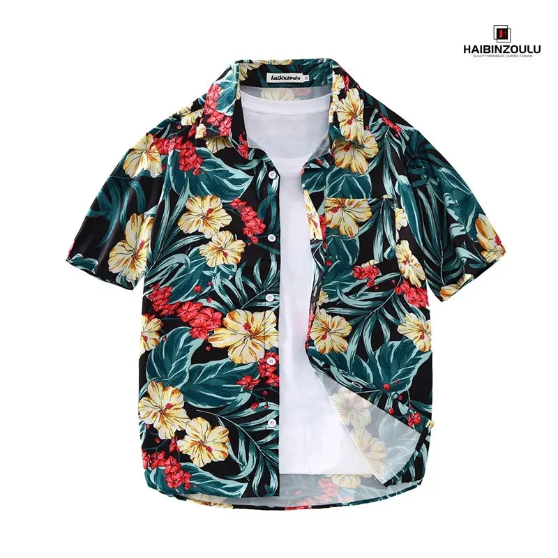 Men's Short Sleeve Printed Shirts Hawaiian Style Clothes Oversize Tops Seaside Holiday Personalized Clothing