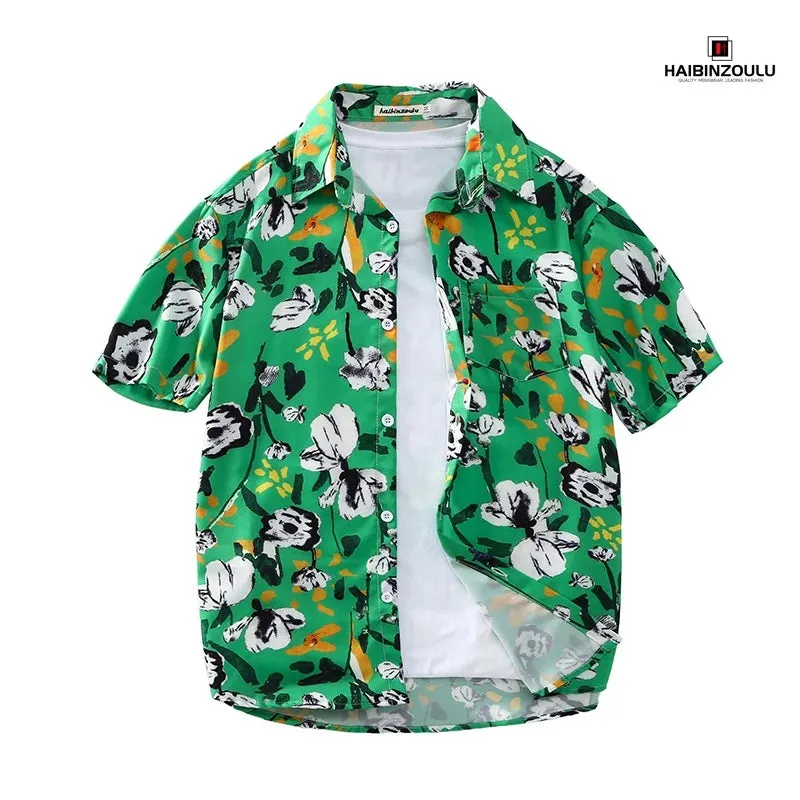 Men's Short Sleeve Printed Shirts Hawaiian Style Clothes Oversize Tops Seaside Holiday Personalized Clothing