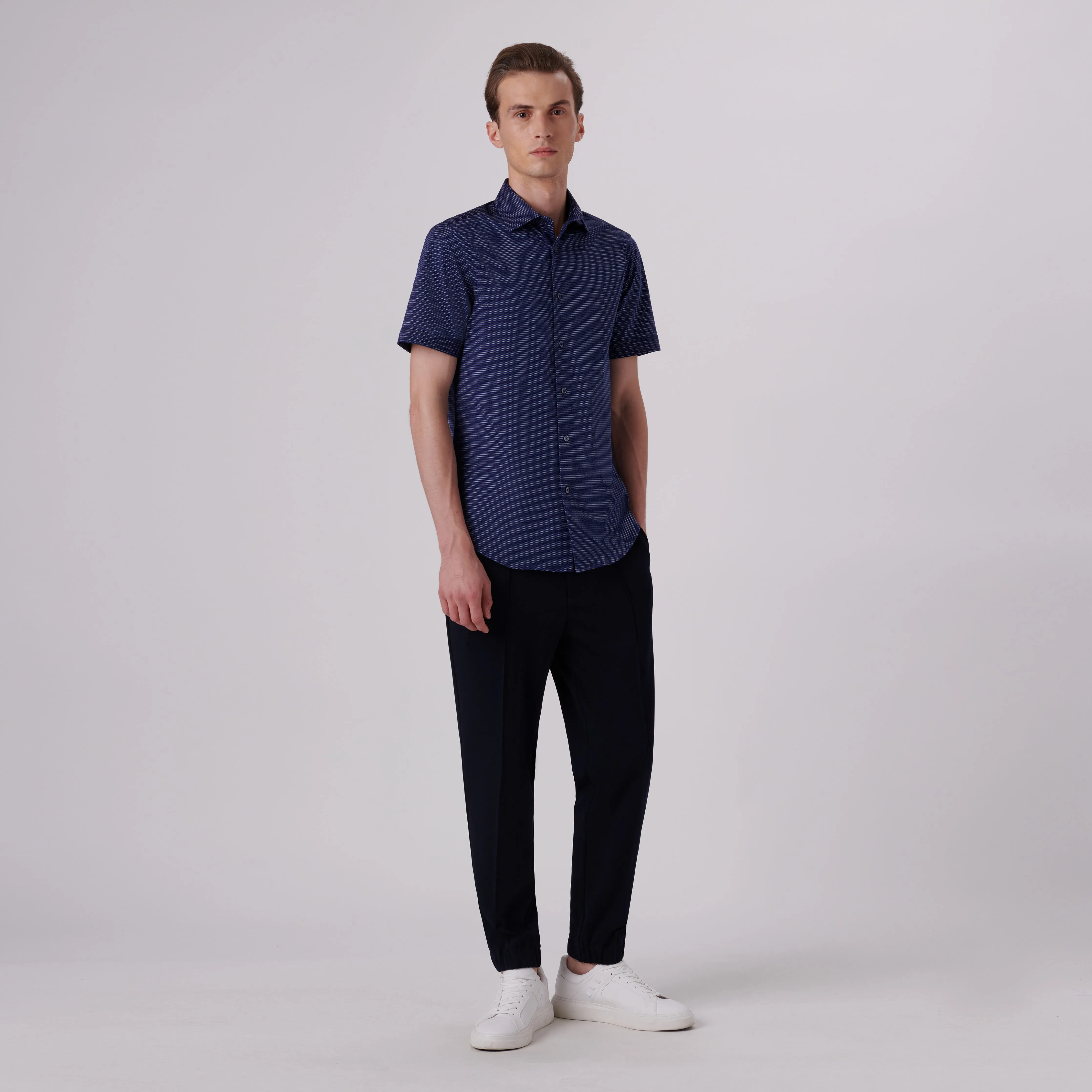 Miles Chalk Stripe Print OoohCotton Short Sleeve Shirt