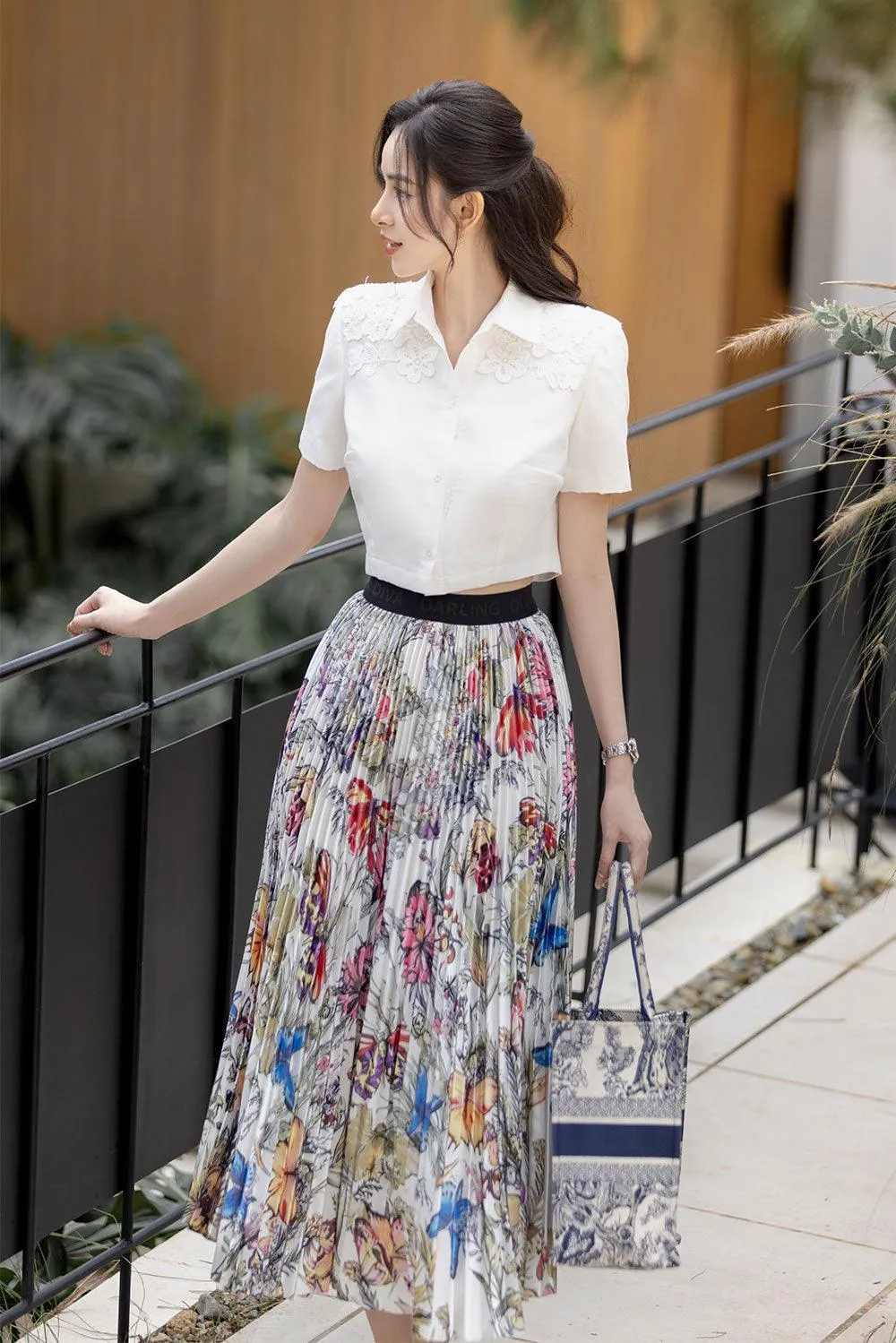 Milly Pleated High Waist Taffeta Silk Midi Skirt