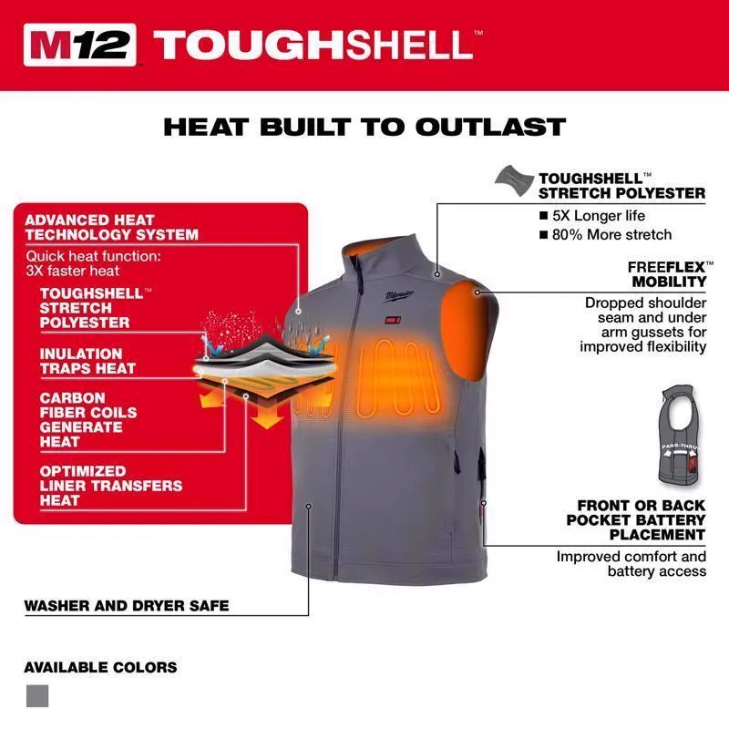 Milwaukee M12 L Sleeveless Unisex Full-Zip Heated Vest (Vest Only) Gray