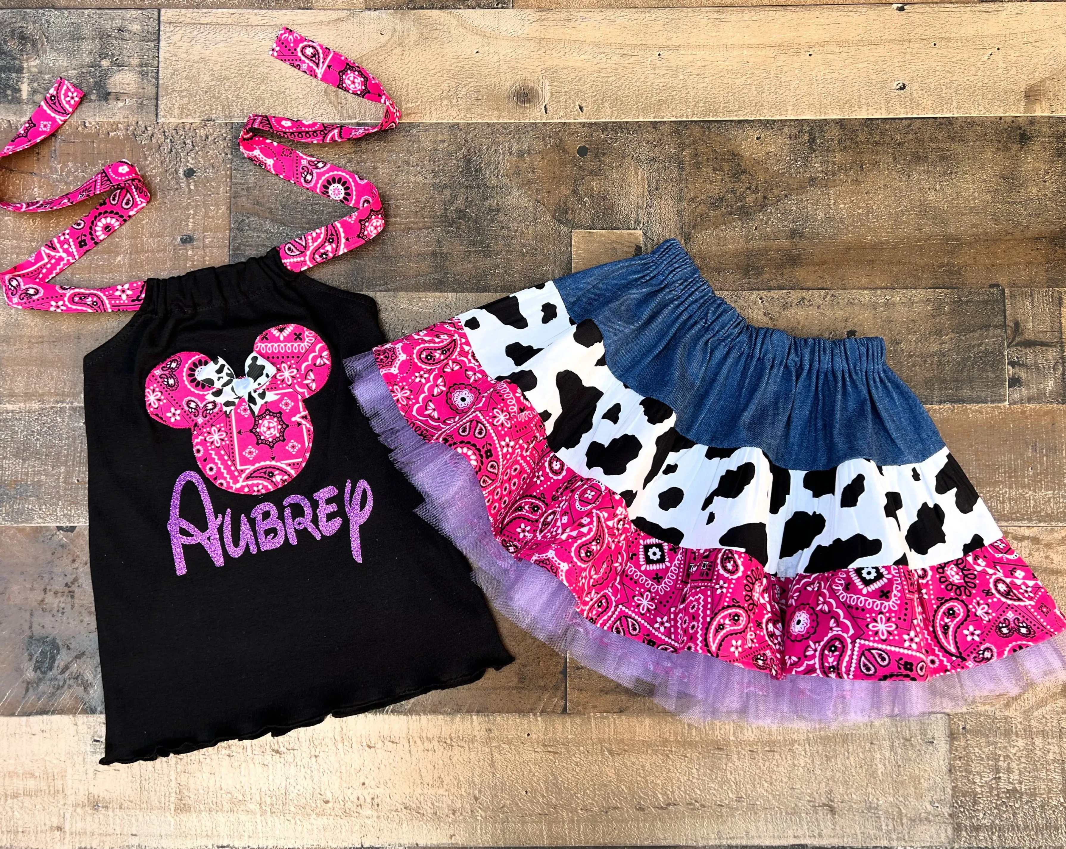 Minnie Mouse Western Wear Cow Print Outfit