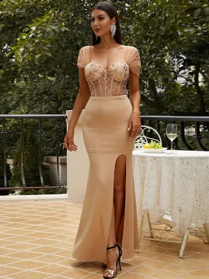 Missord Cap Sleeve Mesh Prom Dress XH1659