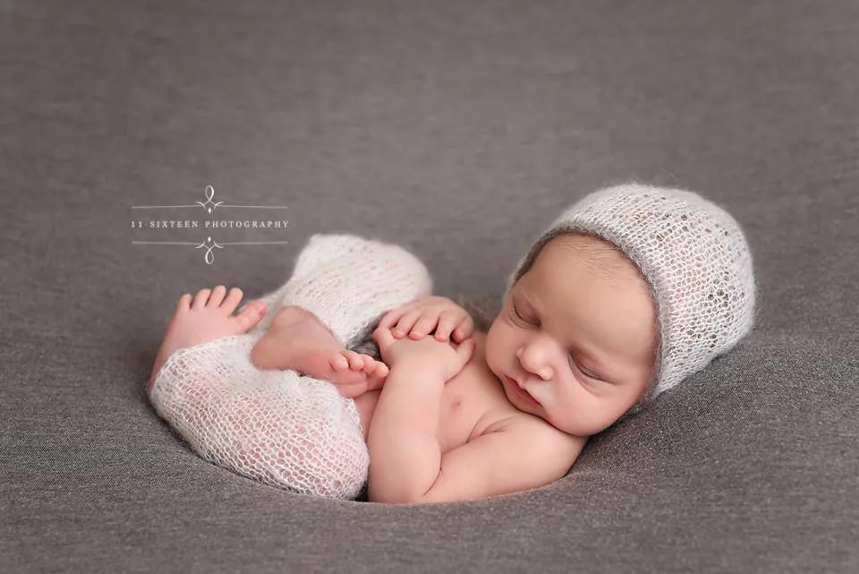 Mohair Pocket Pants and Hat Set in Cream and Gray