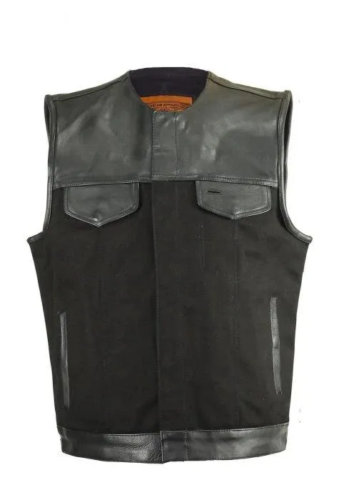 Motorcycle Leather and Canvas Club Vest, MV8064-ZIP-CV-DL