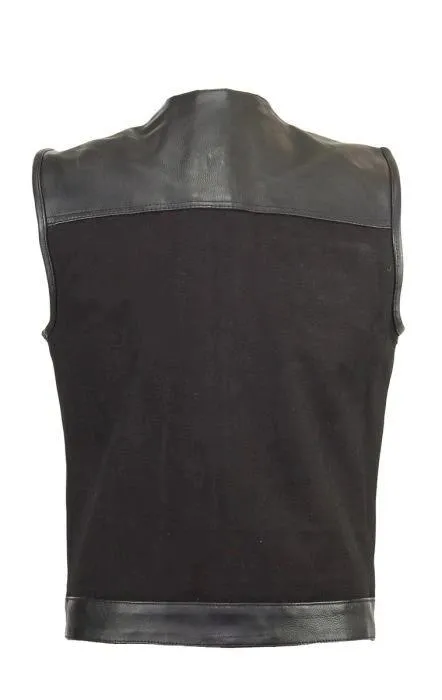 Motorcycle Leather and Canvas Club Vest, MV8064-ZIP-CV-DL