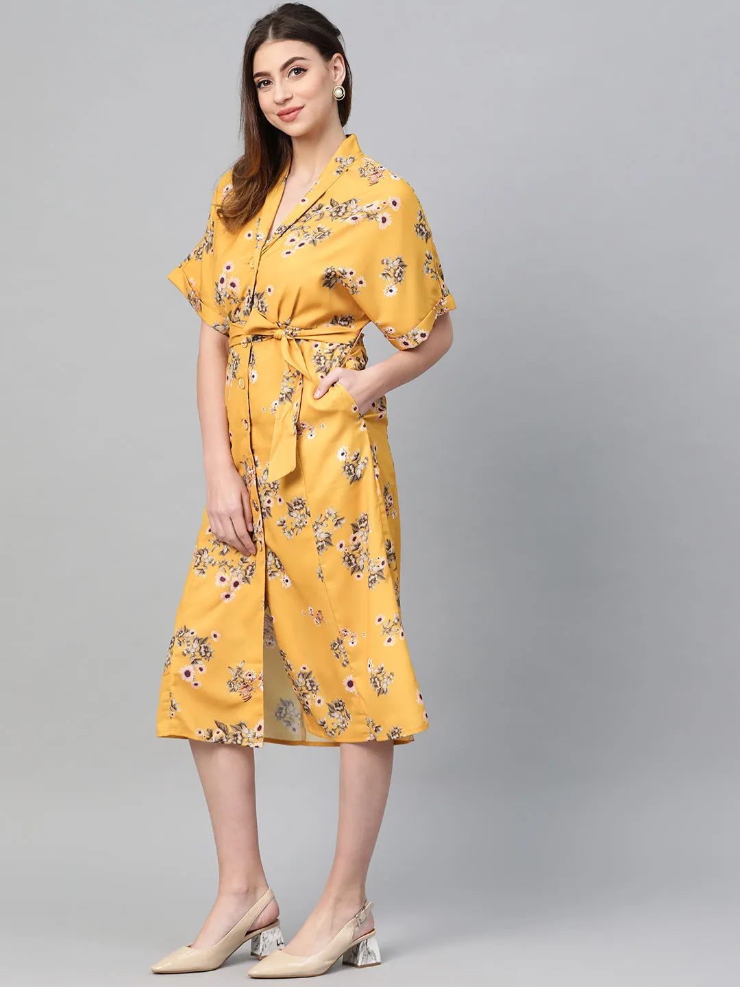 Mustard Floral Shirt Dress