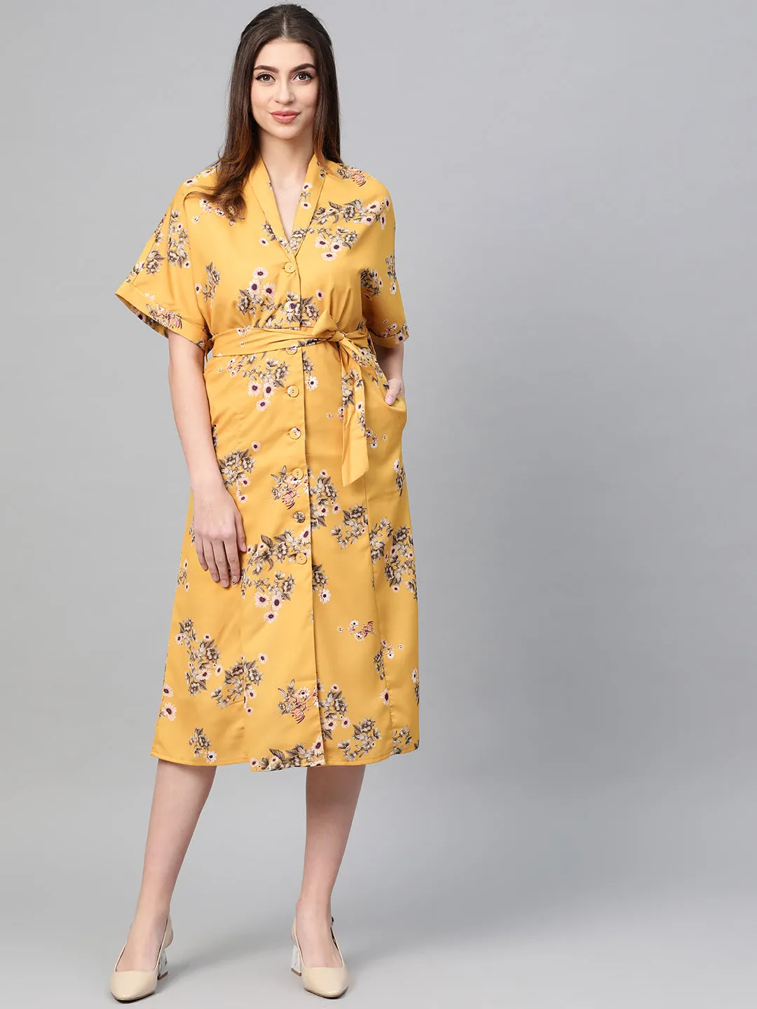 Mustard Floral Shirt Dress