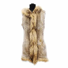 Natural Shirred Knitted Trimmed Fur Vest